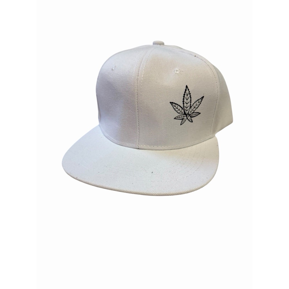 NEW mens snapback flat bill hat cap adjustable‎ white with black pot leaf